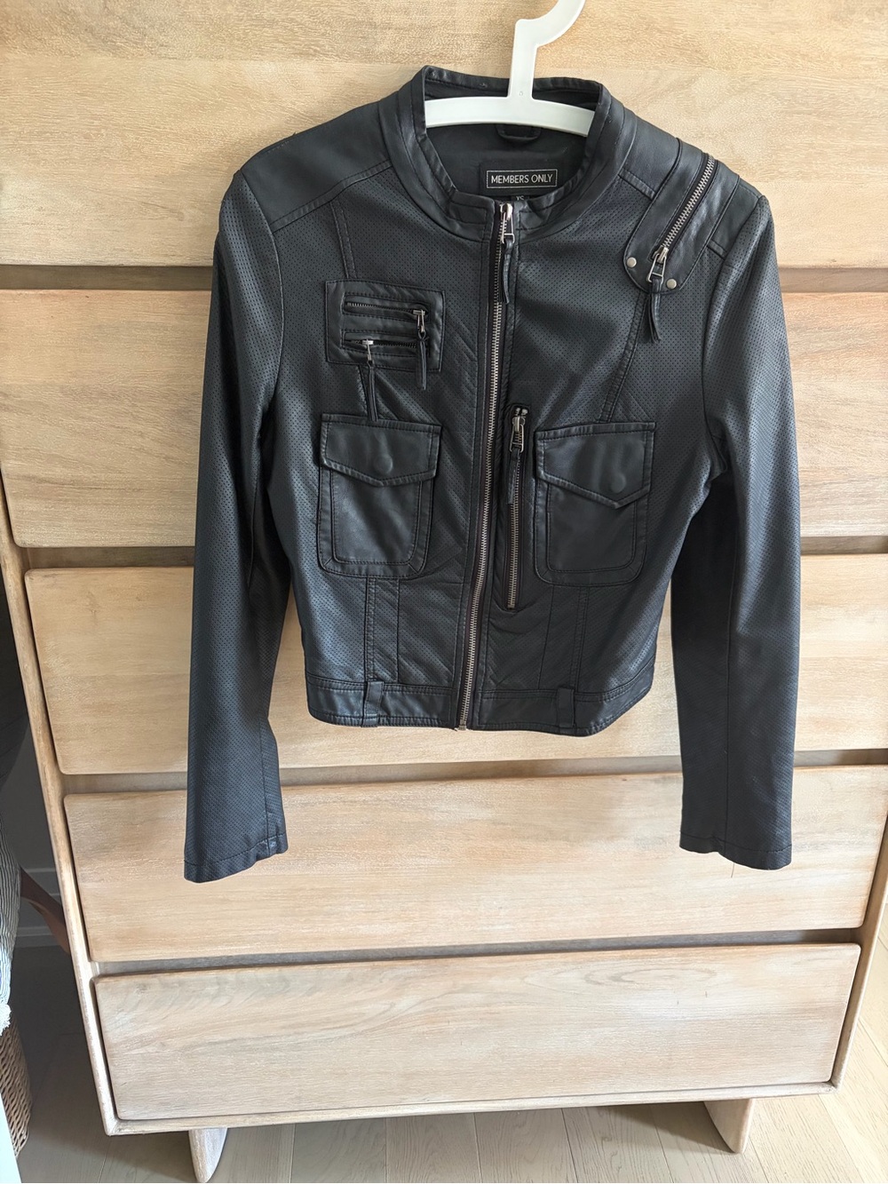 Vintage Members Only Black Faux Leather Perforated Moto Jacket